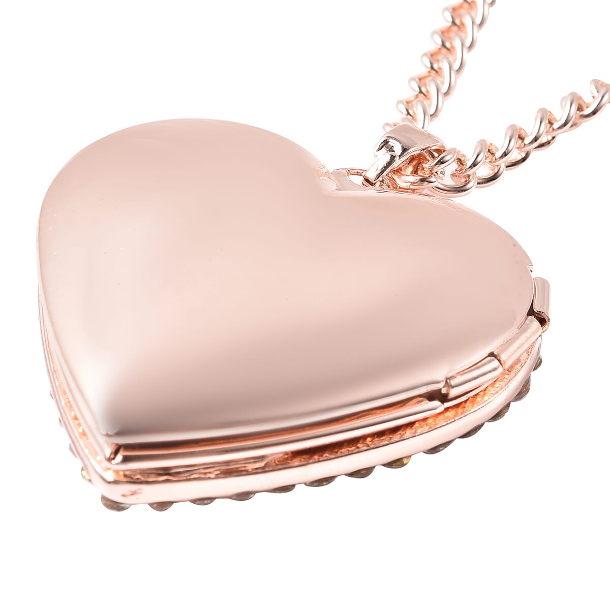 White Austrian Crystal Heart Locket Necklace (Size 20 with Extender) in Rose Gold Tone
