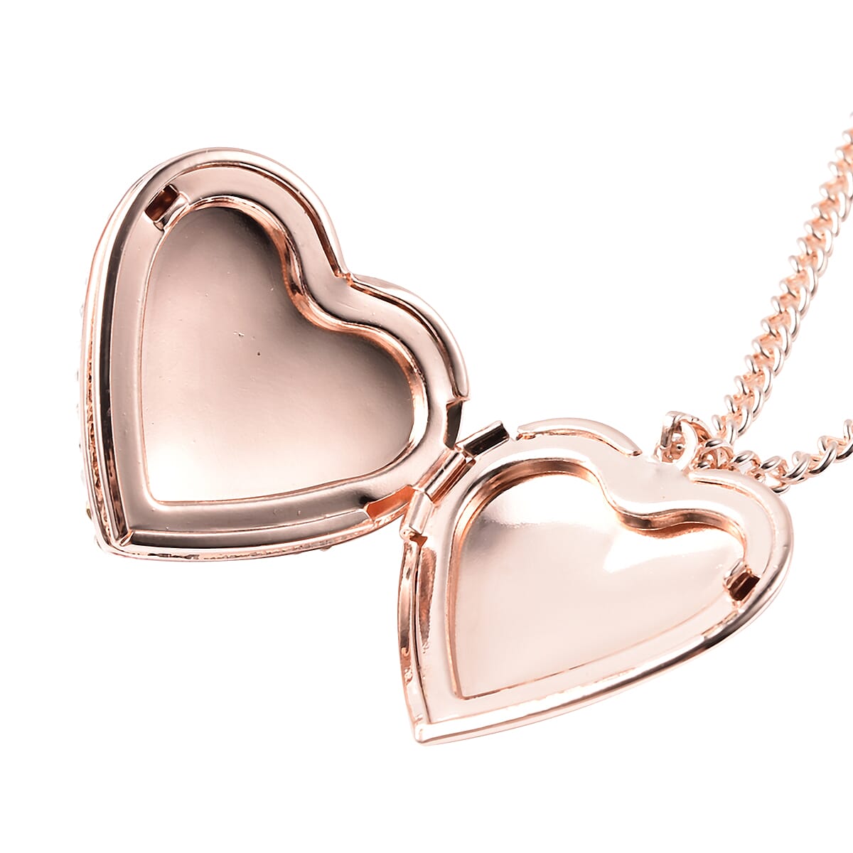 White Austrian Crystal Heart Locket Necklace (Size 20 with Extender) in Rose Gold Tone
