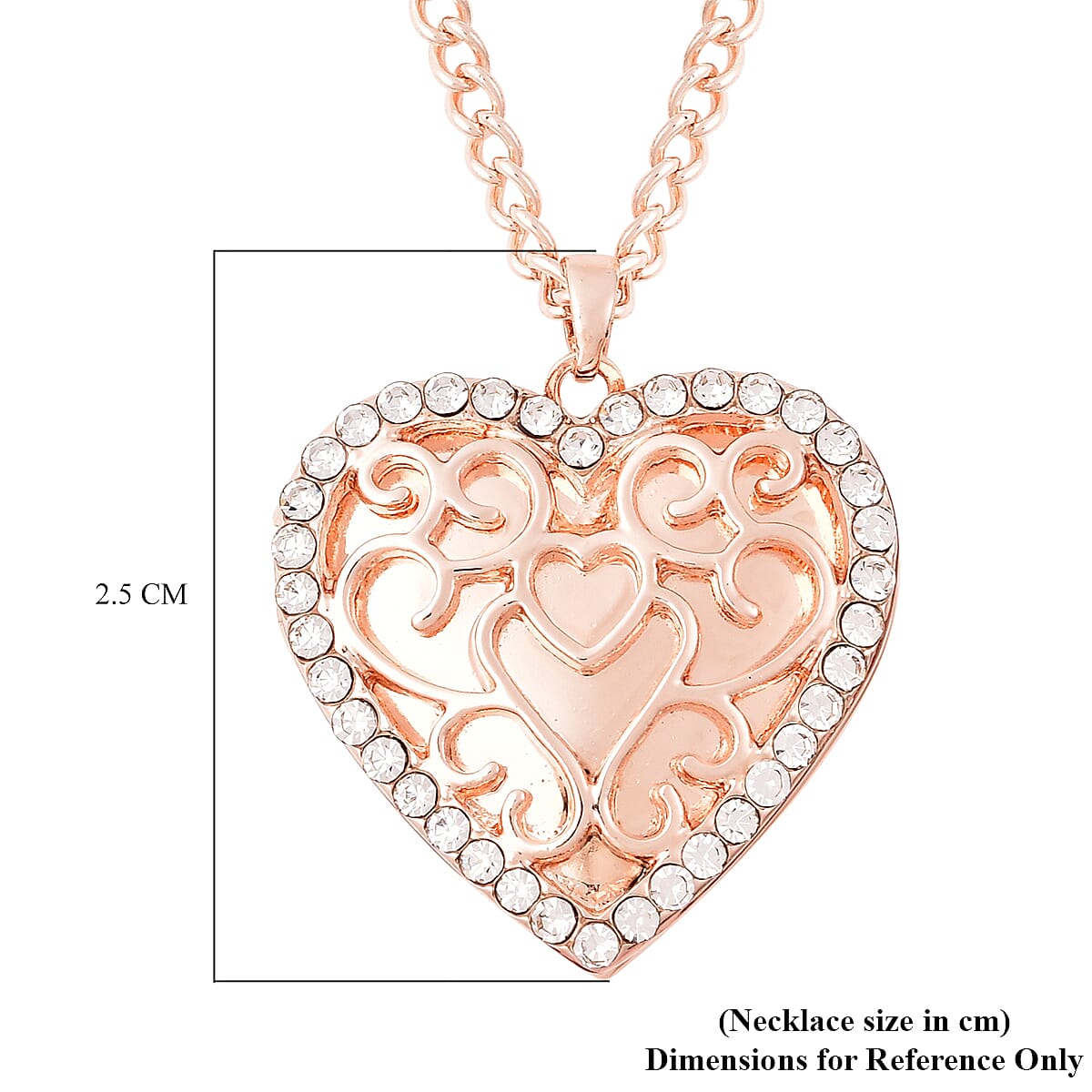 White Austrian Crystal Heart Locket Necklace (Size 20 with Extender) in Rose Gold Tone
