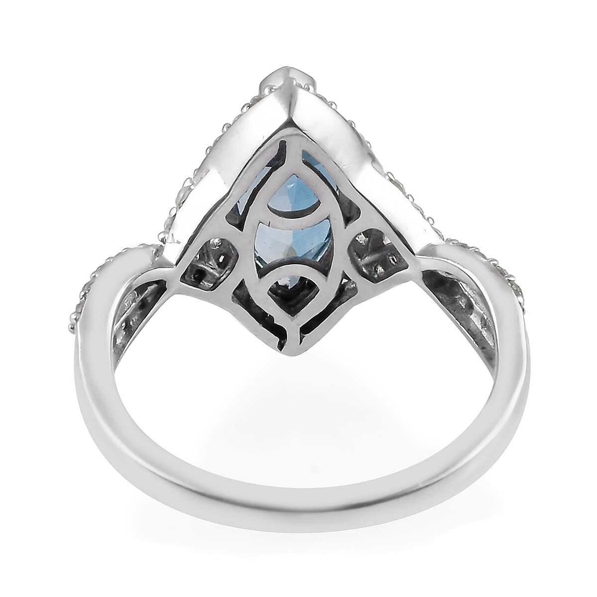 London Blue Topaz and Natural Cambodian Zircon Marquise Ring in Platinum Overlay Sterling Silver 2.75 Ct.