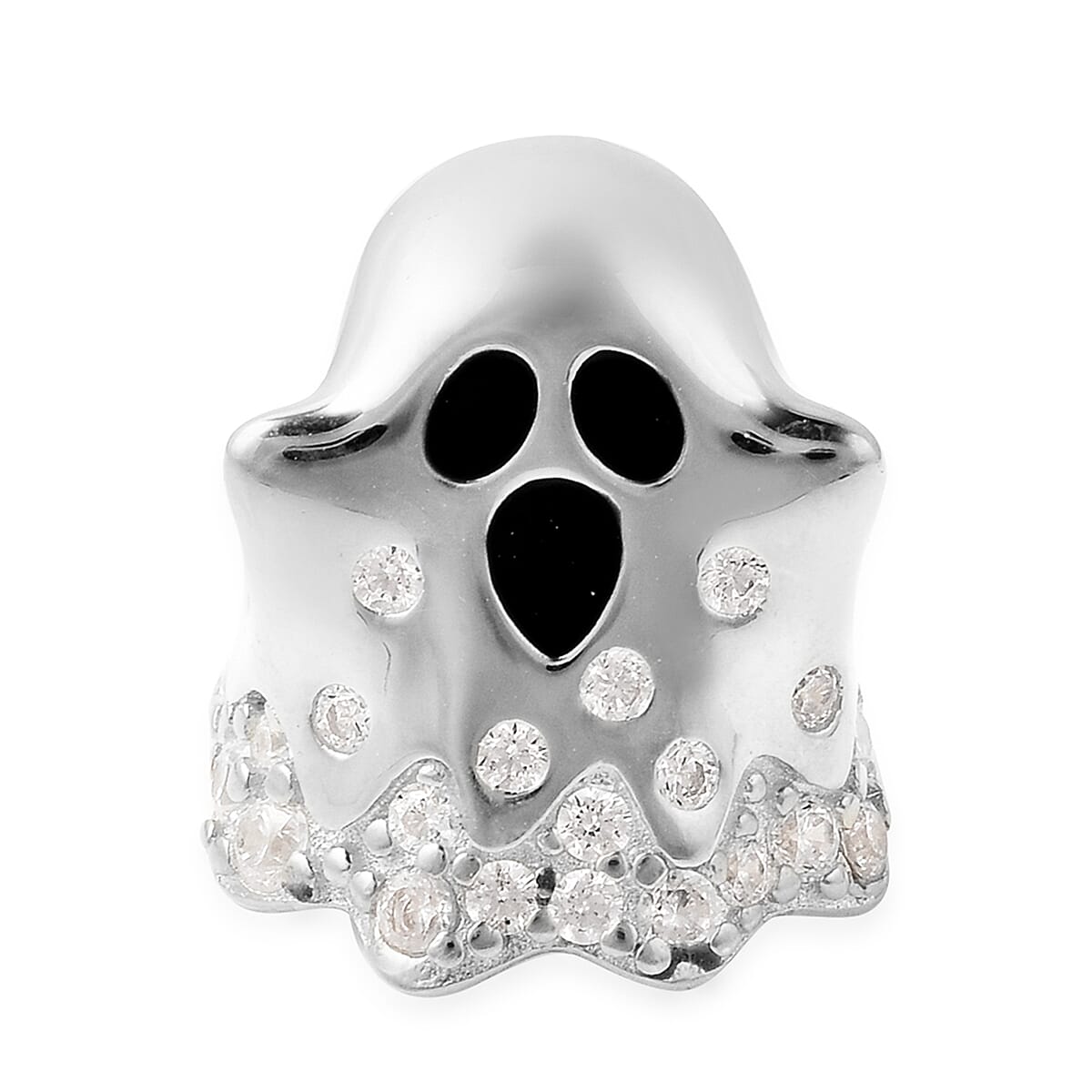 Charmes De Memoire - Simulated Diamond Ghost Charm in Rhodium Overlay Sterling Silver Charm/Pendant
