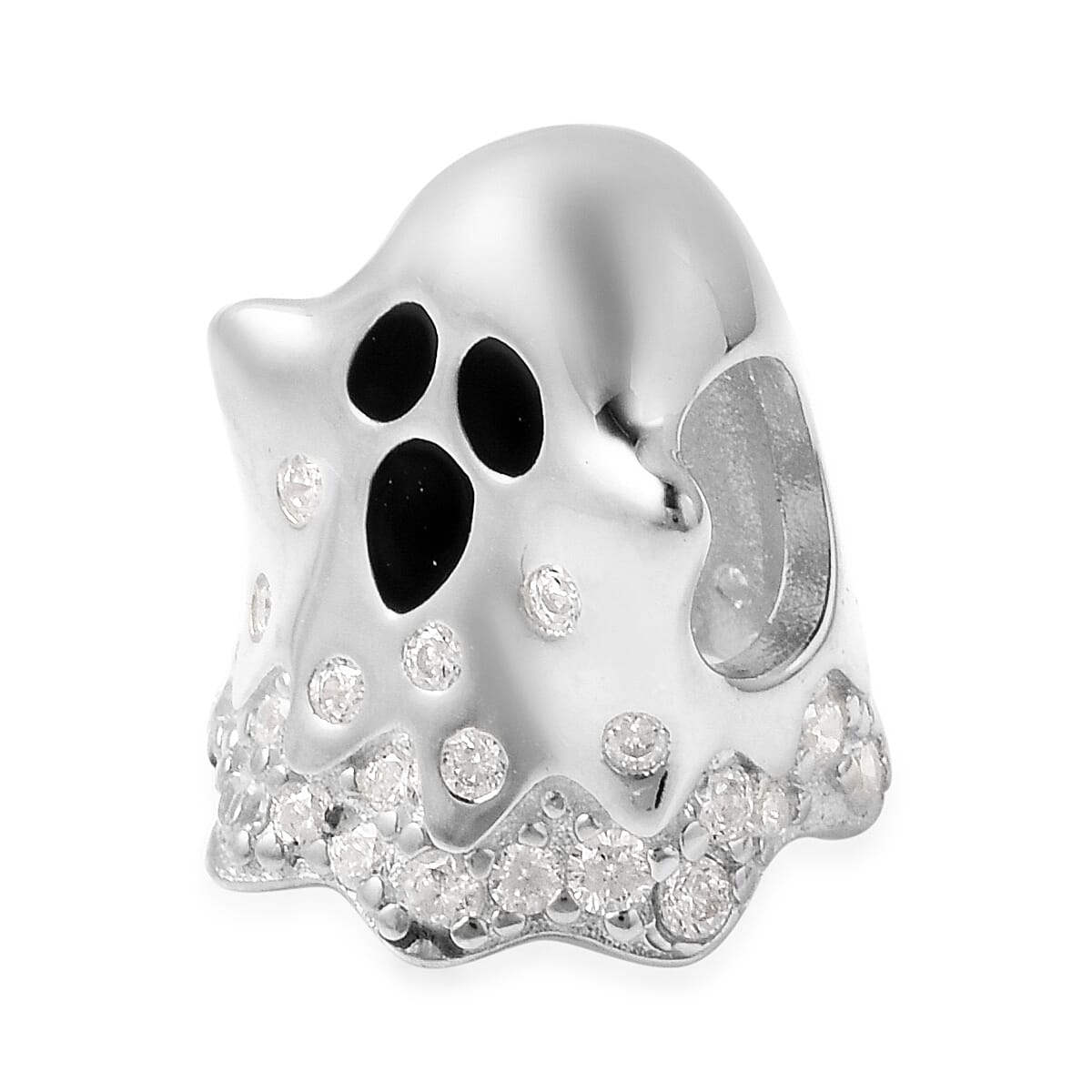 Charmes De Memoire - Simulated Diamond Ghost Charm in Rhodium Overlay Sterling Silver Charm/Pendant