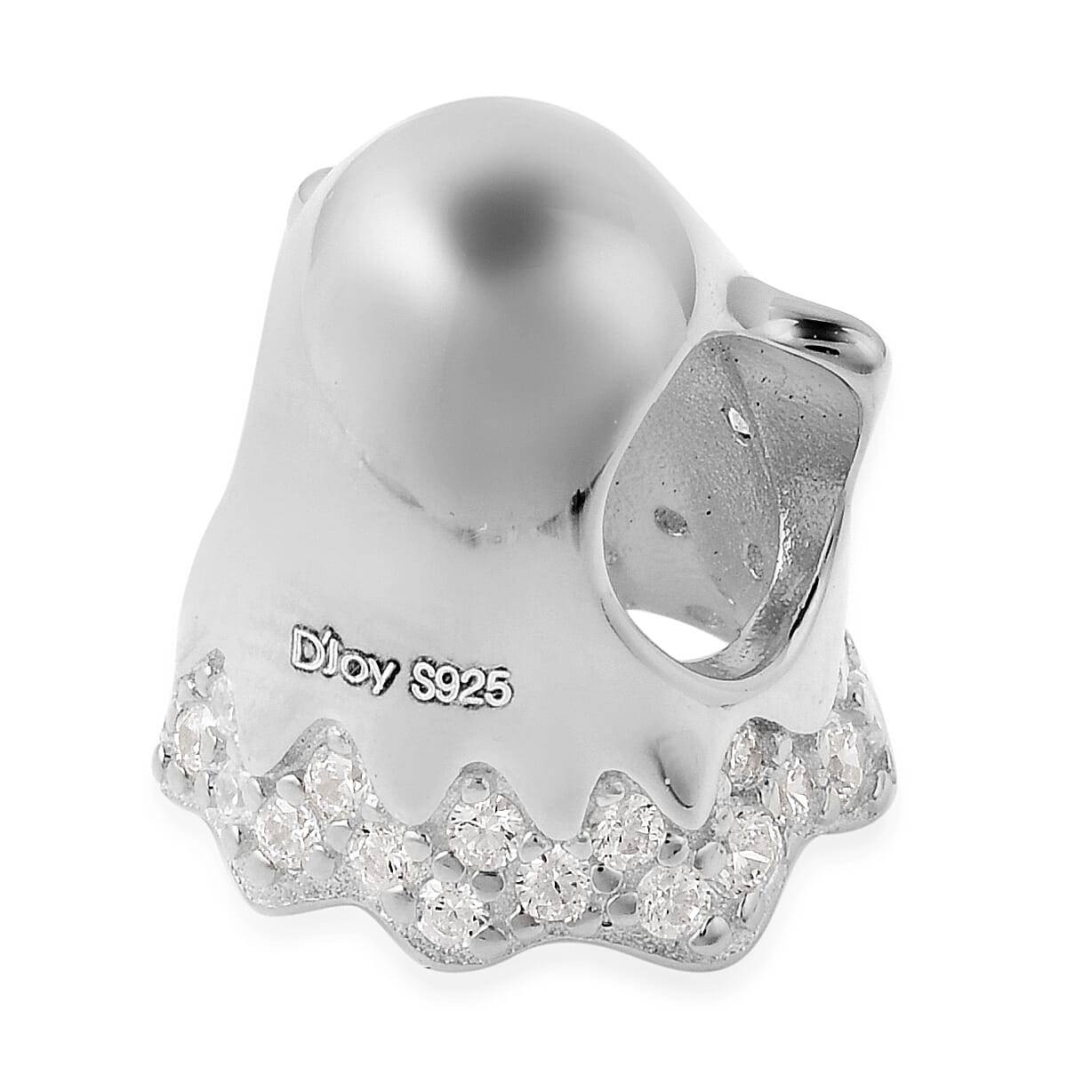 Charmes De Memoire - Simulated Diamond Ghost Charm in Rhodium Overlay Sterling Silver Charm/Pendant