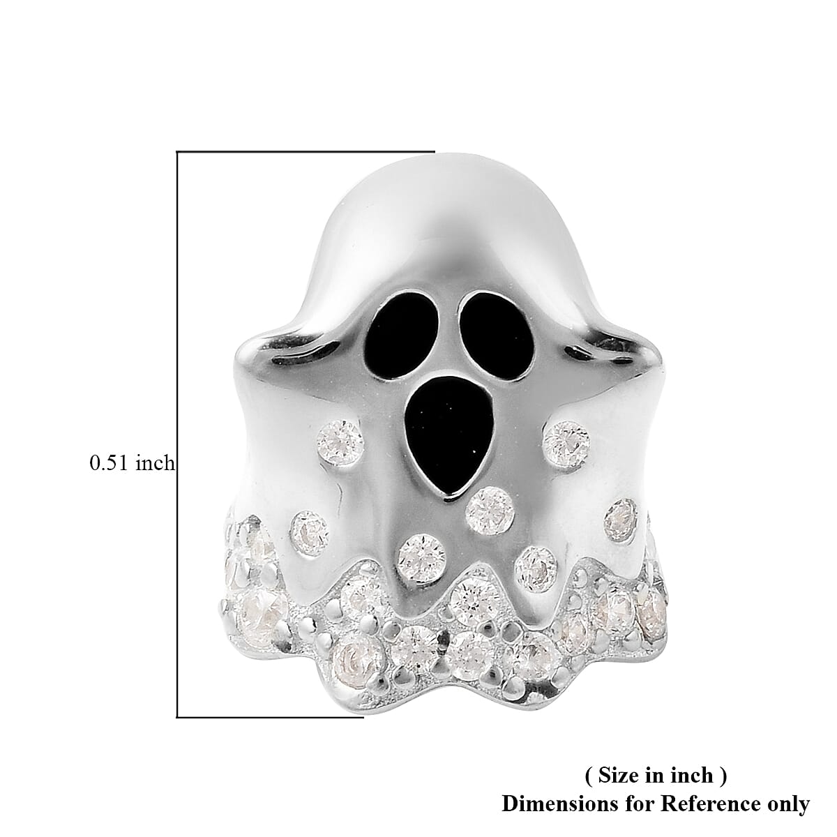 Charmes De Memoire - Simulated Diamond Ghost Charm in Rhodium Overlay Sterling Silver Charm/Pendant