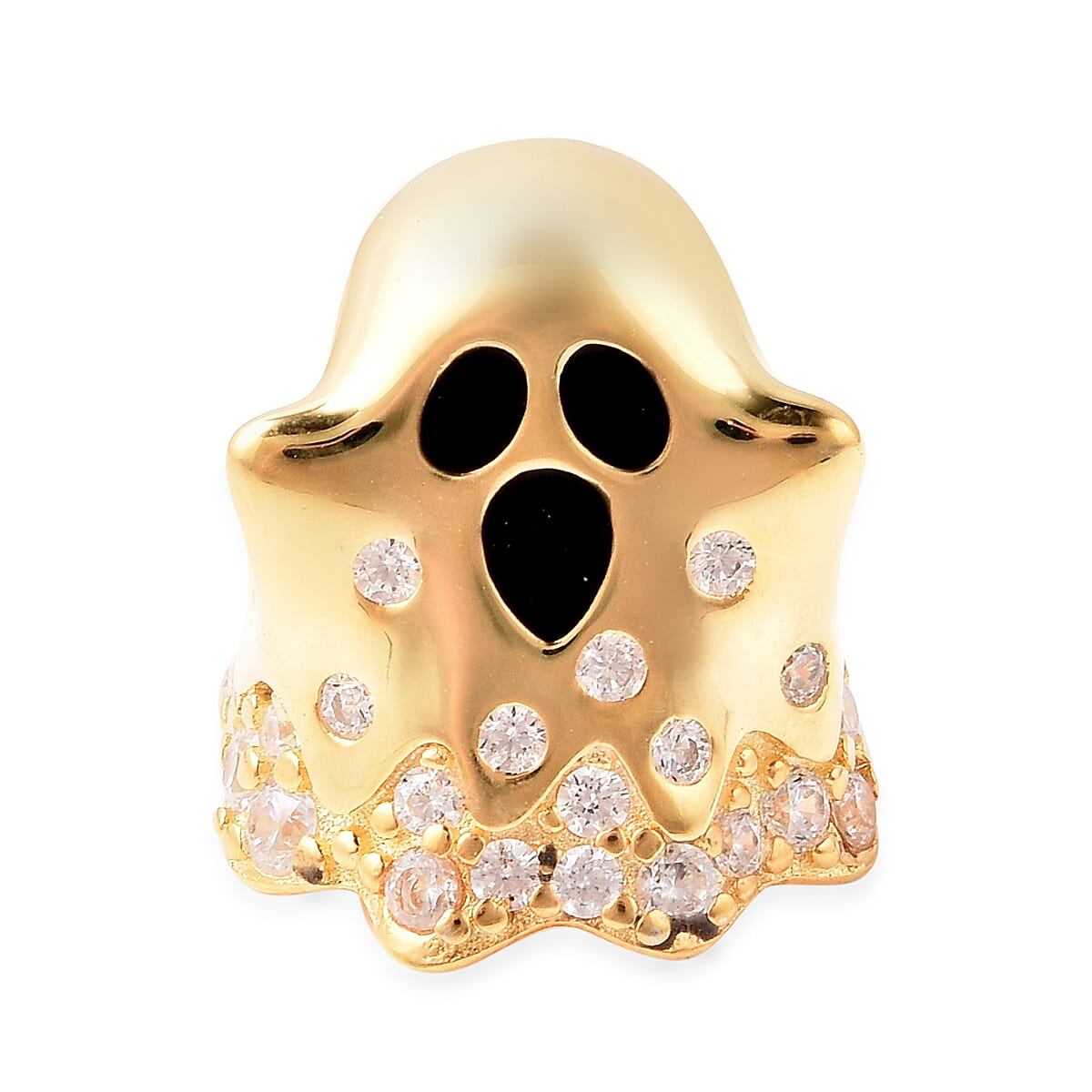 Charmes De Memoire - Simulated Diamond Ghost Charm in Yellow Gold Overlay Sterling Silver Charm-Pendant