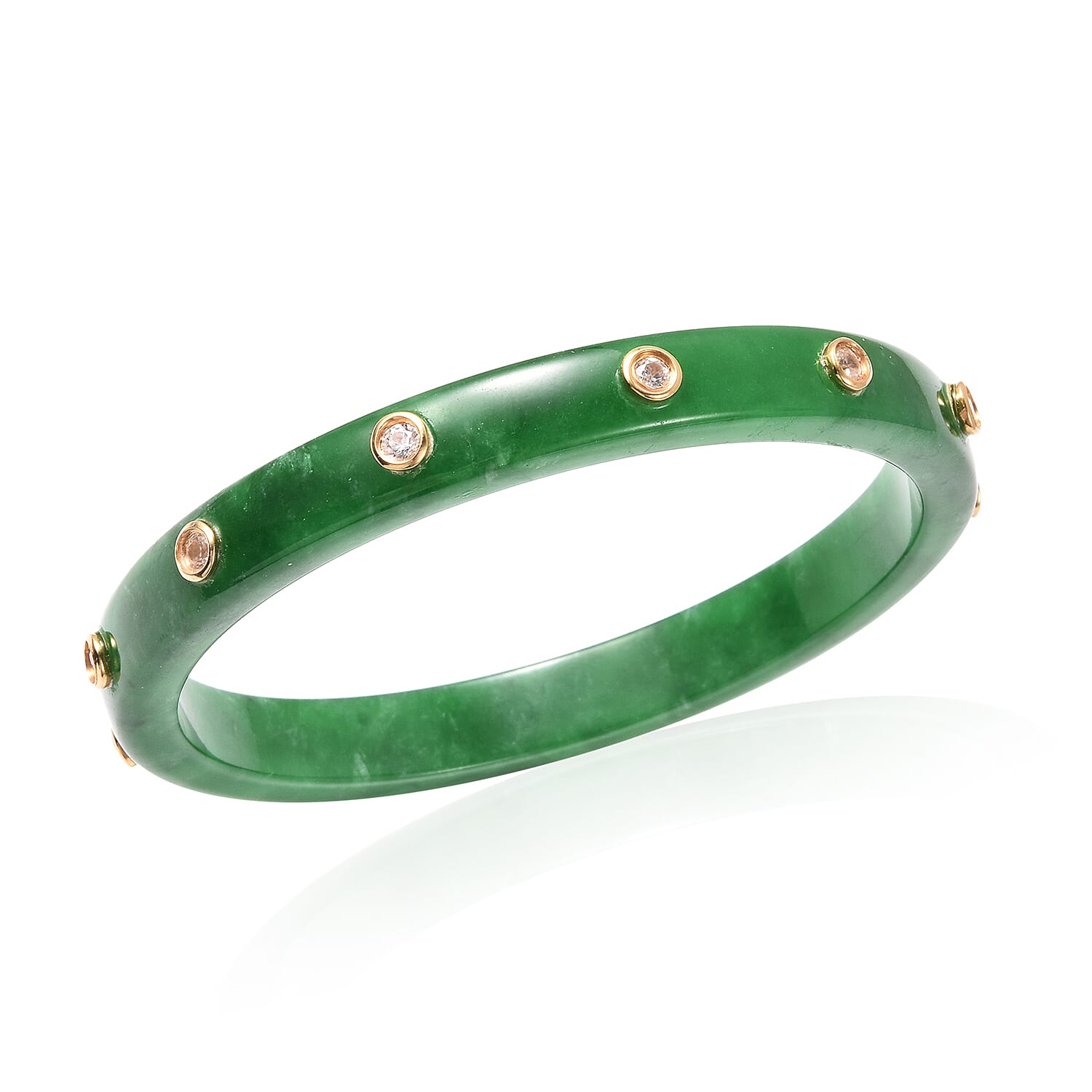 Green Jade and Natural Cambodian Zircon Bangle (Size 7.5) in Sterling Silver 128.00  Ct.
