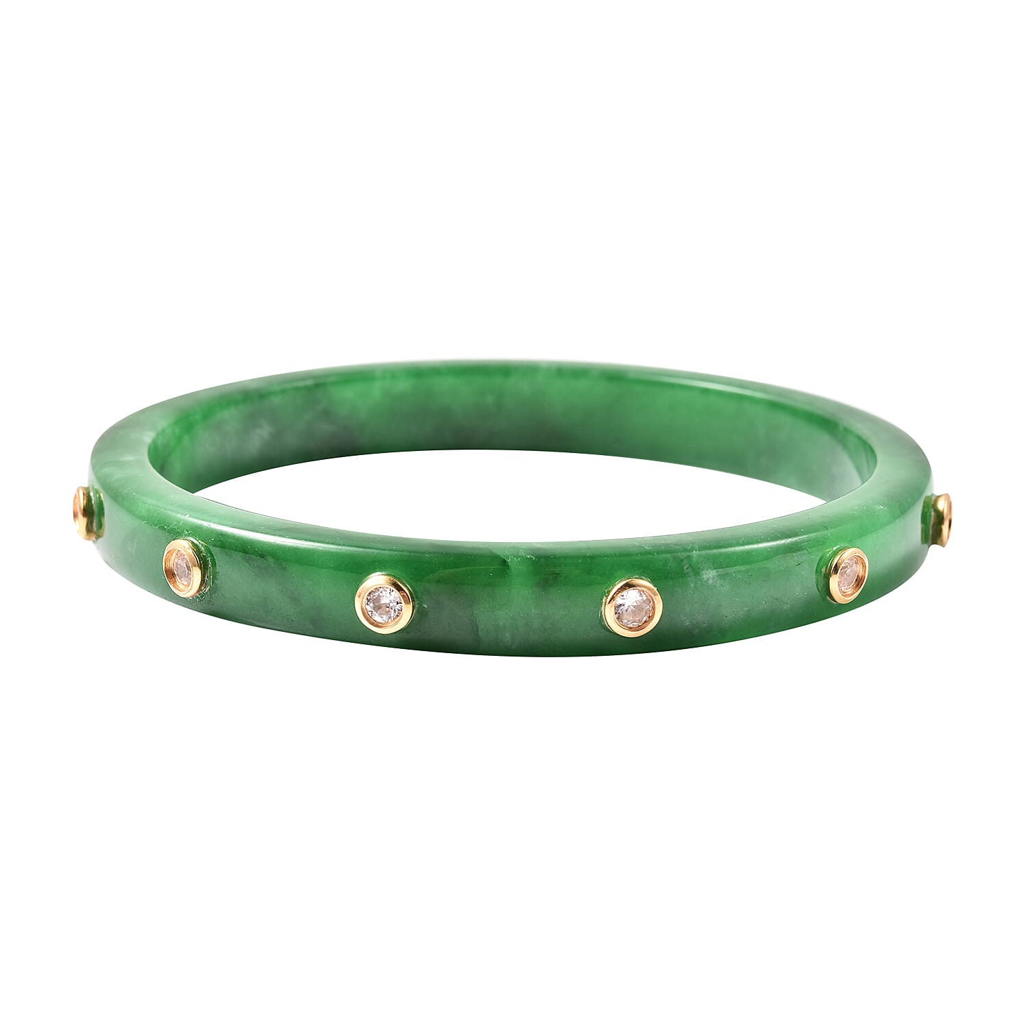 Green Jade and Natural Cambodian Zircon Bangle (Size 7.5) in Sterling Silver 128.00  Ct.