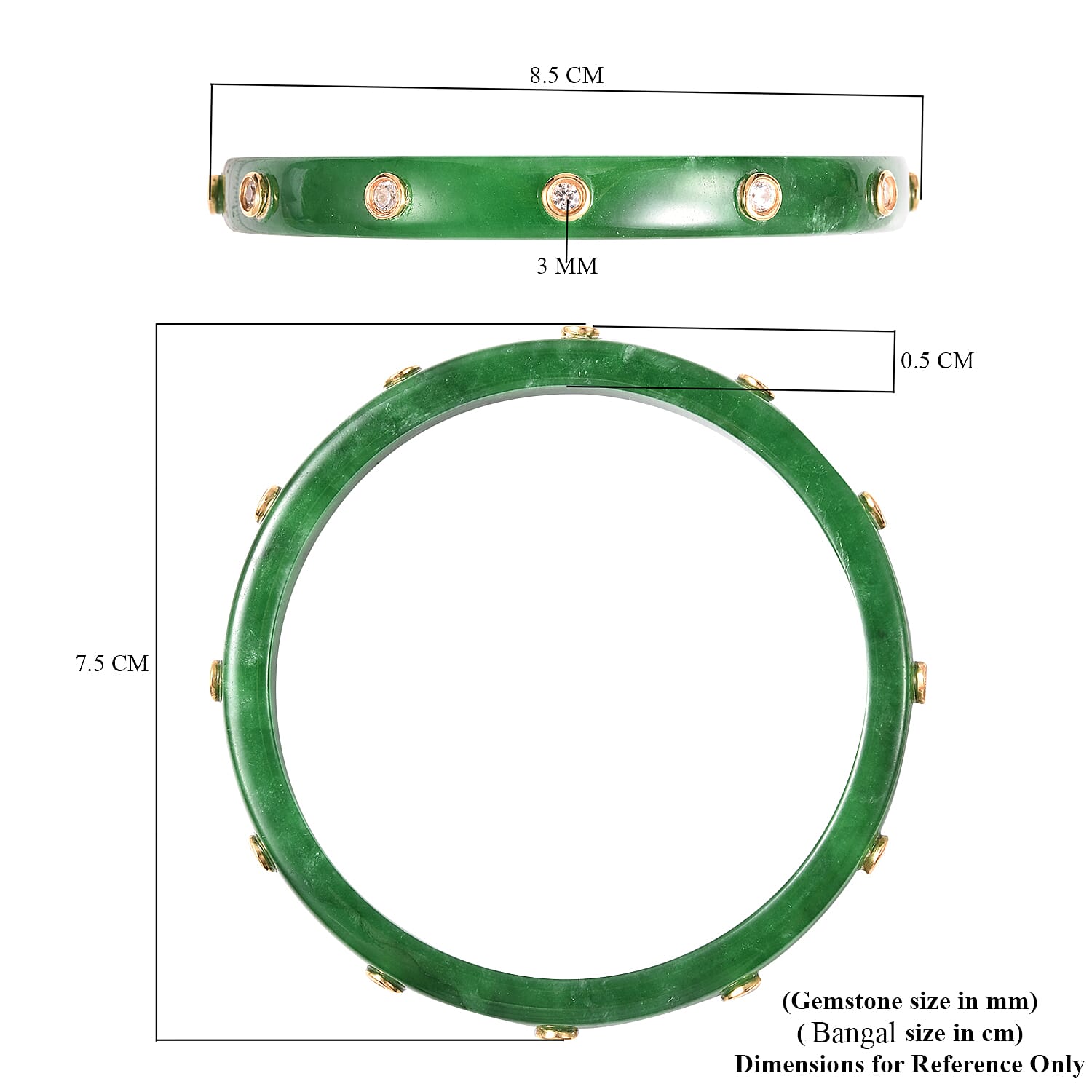 Green Jade and Natural Cambodian Zircon Bangle (Size 7.5) in Sterling Silver 128.00  Ct.