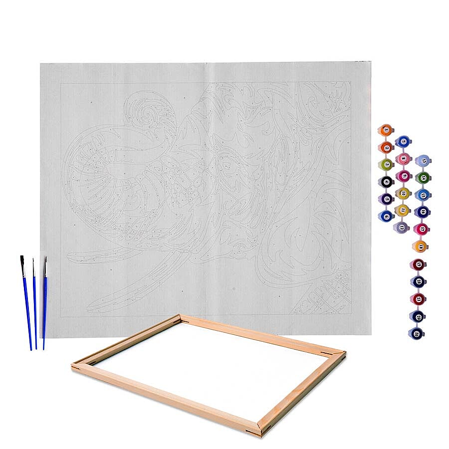 Colourful Elephant Painting by Numbers kit (Includes 1 Piece Pre-printed textured art canvas, 3 Paintbrush, Paint and Pins) (Size 40x50cm)