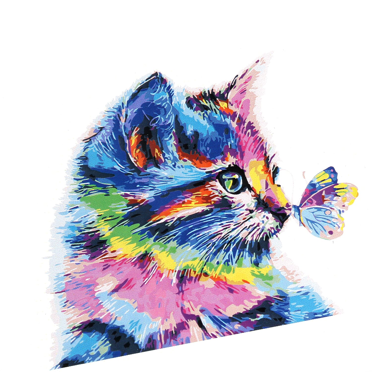 Colourful Cat Painting by Numbers kit (Includes 1 Piece Pre-printed textured art canvas, 3 Paintbrush, Paint and Pins) (Size 40x50cm)