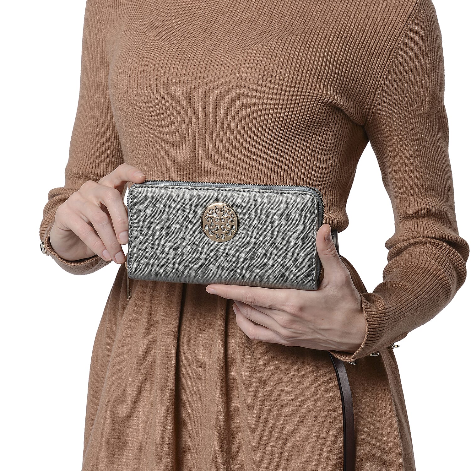 Silver RFID Long Clutch Wallet