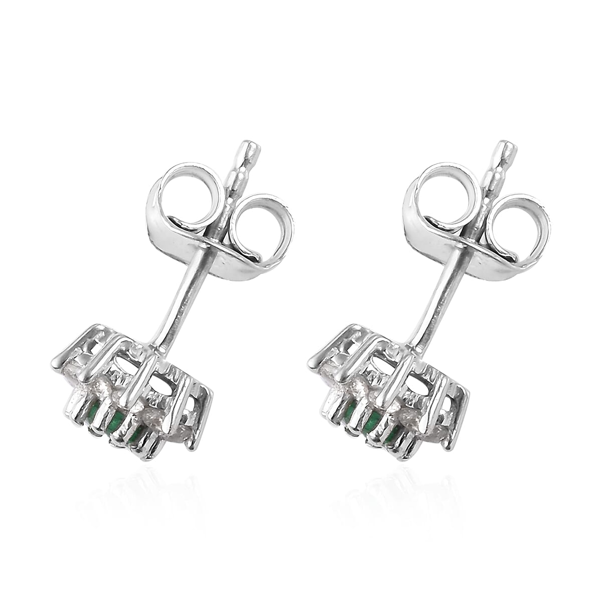Premium Emerald and Natural Cambodian Zircon Stud Earrings (with Push Back) in Platinum Overlay Sterling Silver