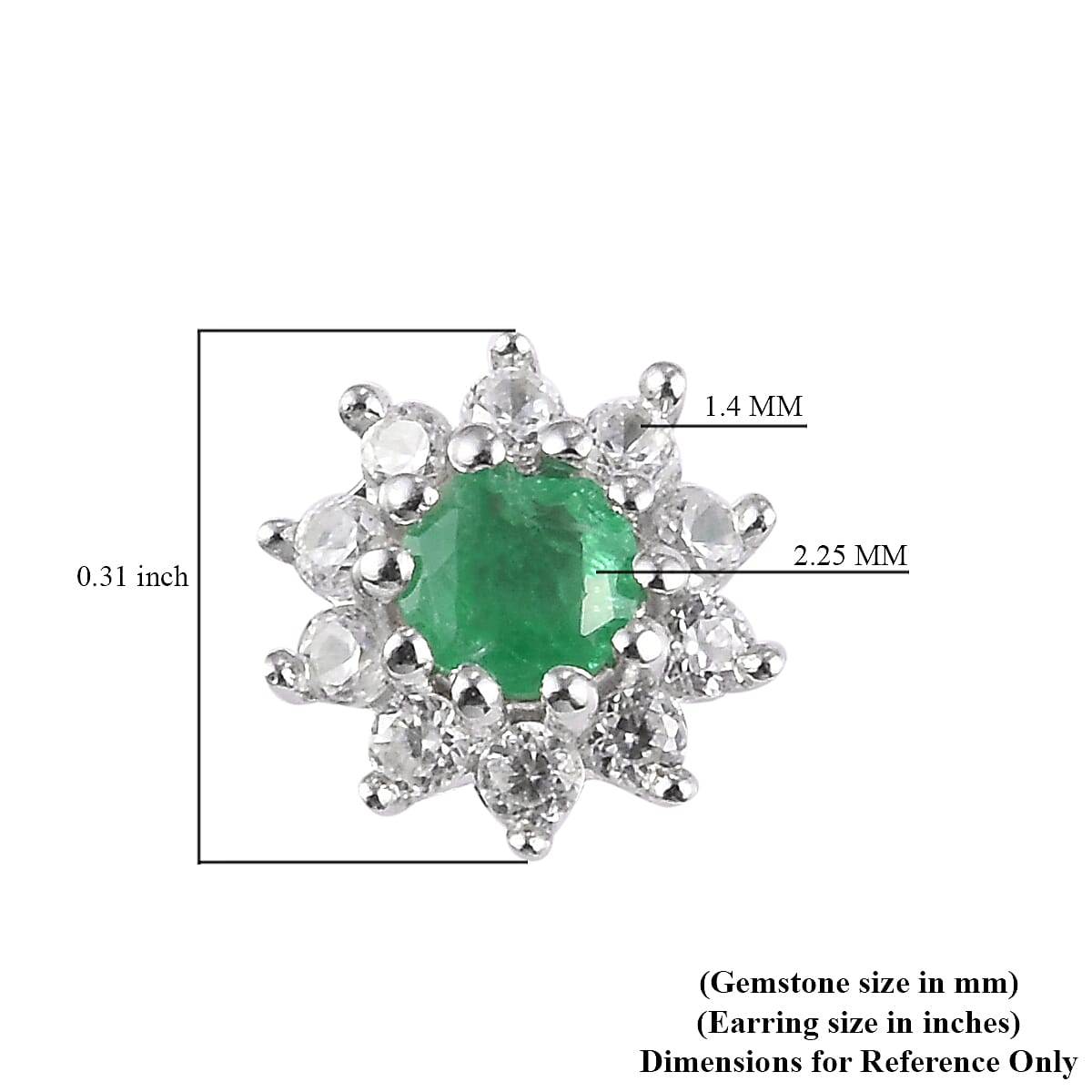 Premium Emerald and Natural Cambodian Zircon Stud Earrings (with Push Back) in Platinum Overlay Sterling Silver