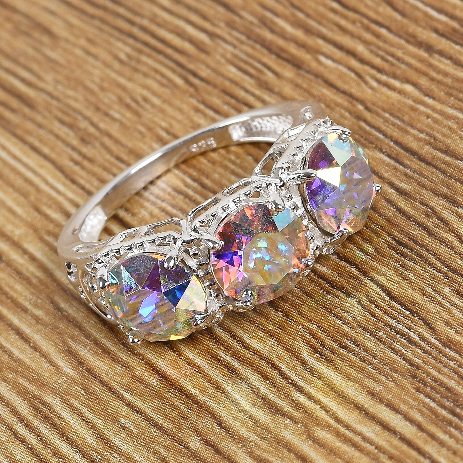 Lustro Stella  AB Crystal 3-Stone Ring in Sterling Silver