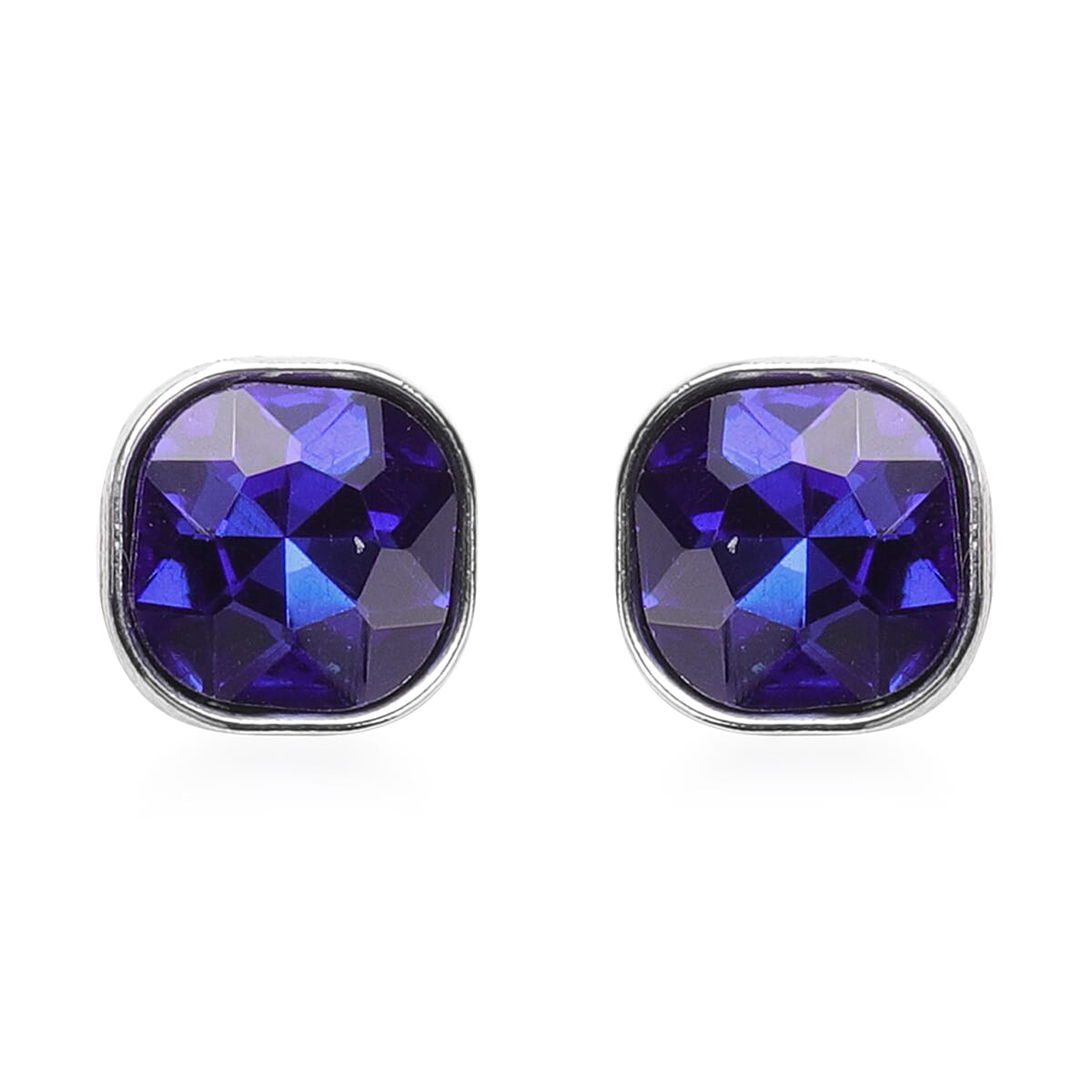 2 Piece Set - Simulated Blue Sapphire Necklace (Size 20) and Earrings (with Push Back) in Silver Tone