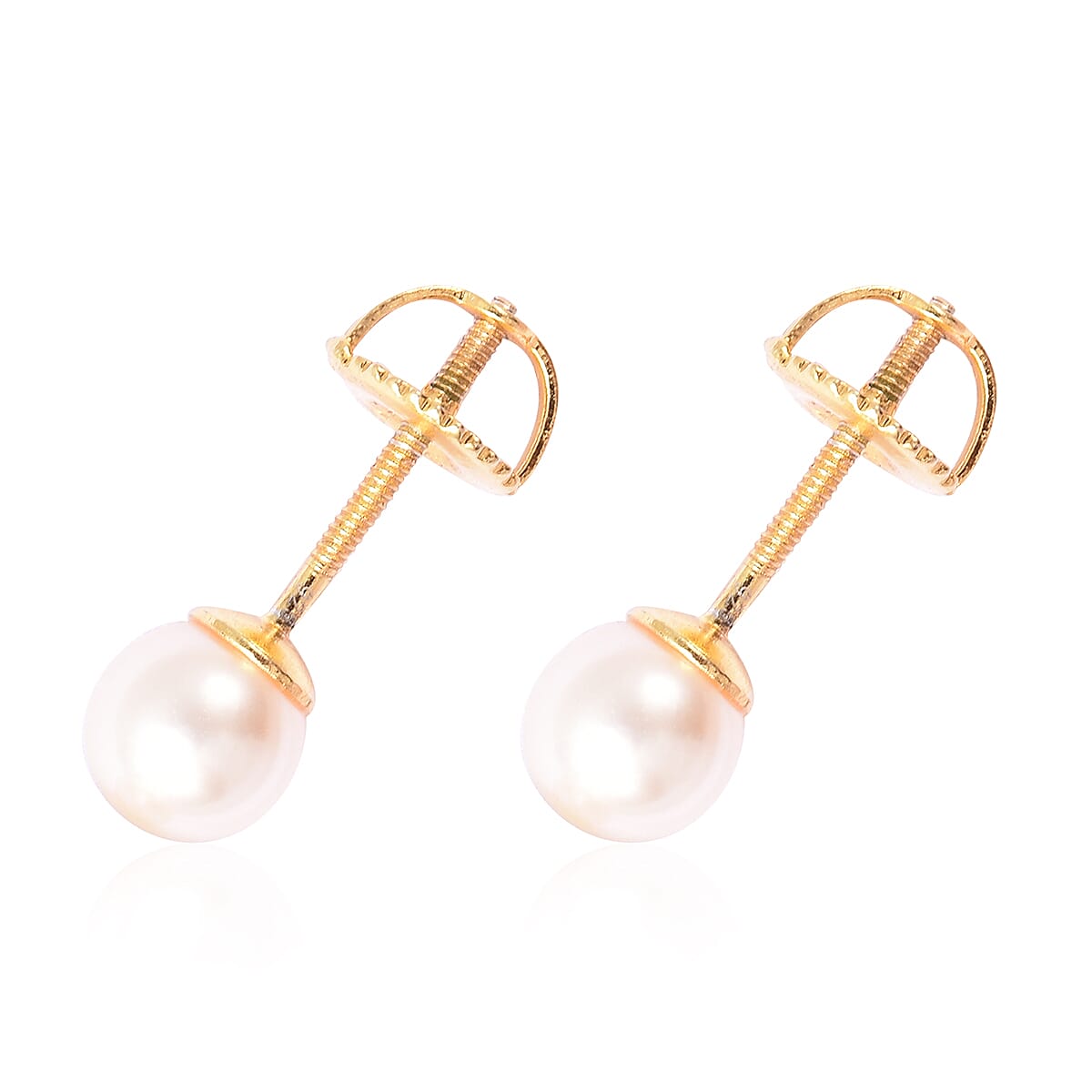 Japanese Akoya Pearl Ball Stud Earrings (with Screw Back) in Yellow Gold Overlay Sterling Silver