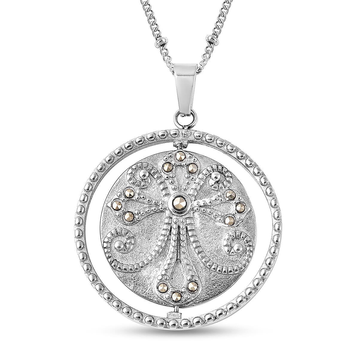 Simulated Marcasite Pendant with Chain (Size 20) in Stainless Steel
