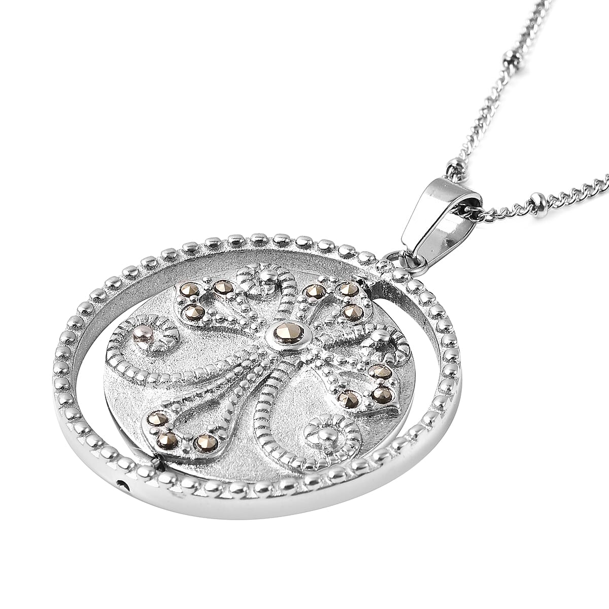 Simulated Marcasite Pendant with Chain (Size 20) in Stainless Steel