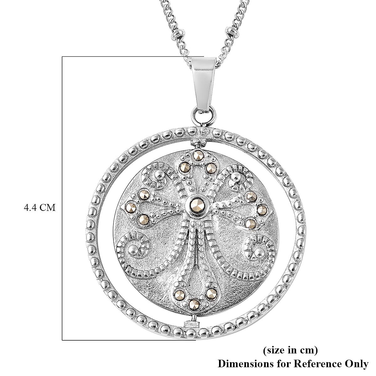 Simulated Marcasite Pendant with Chain (Size 20) in Stainless Steel