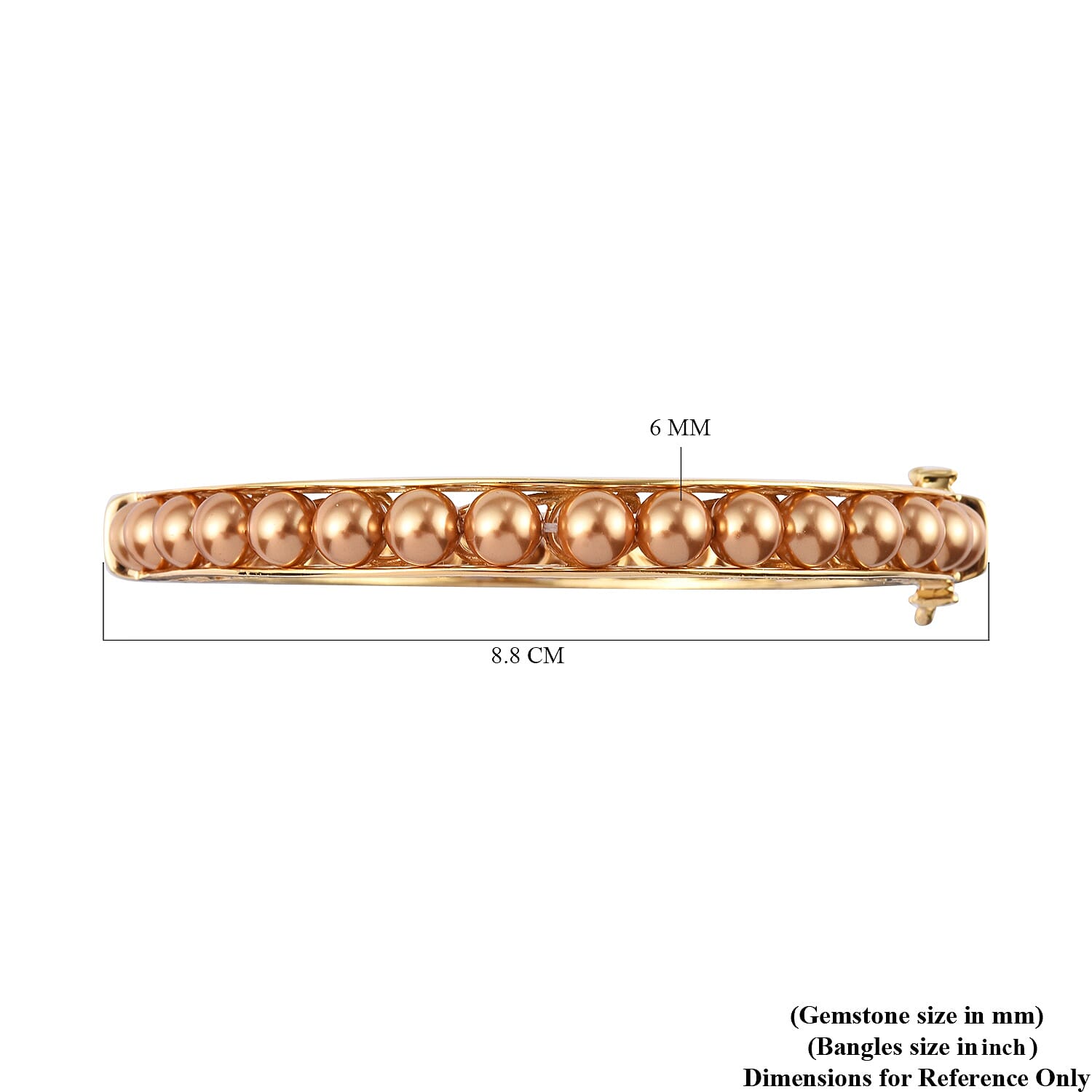 Lustro Stella Bright Gold Pearl Crystal Ball Bangle (Size 7.5) with Magnetic Clasp Lock in 18K Yellow Gold Tone