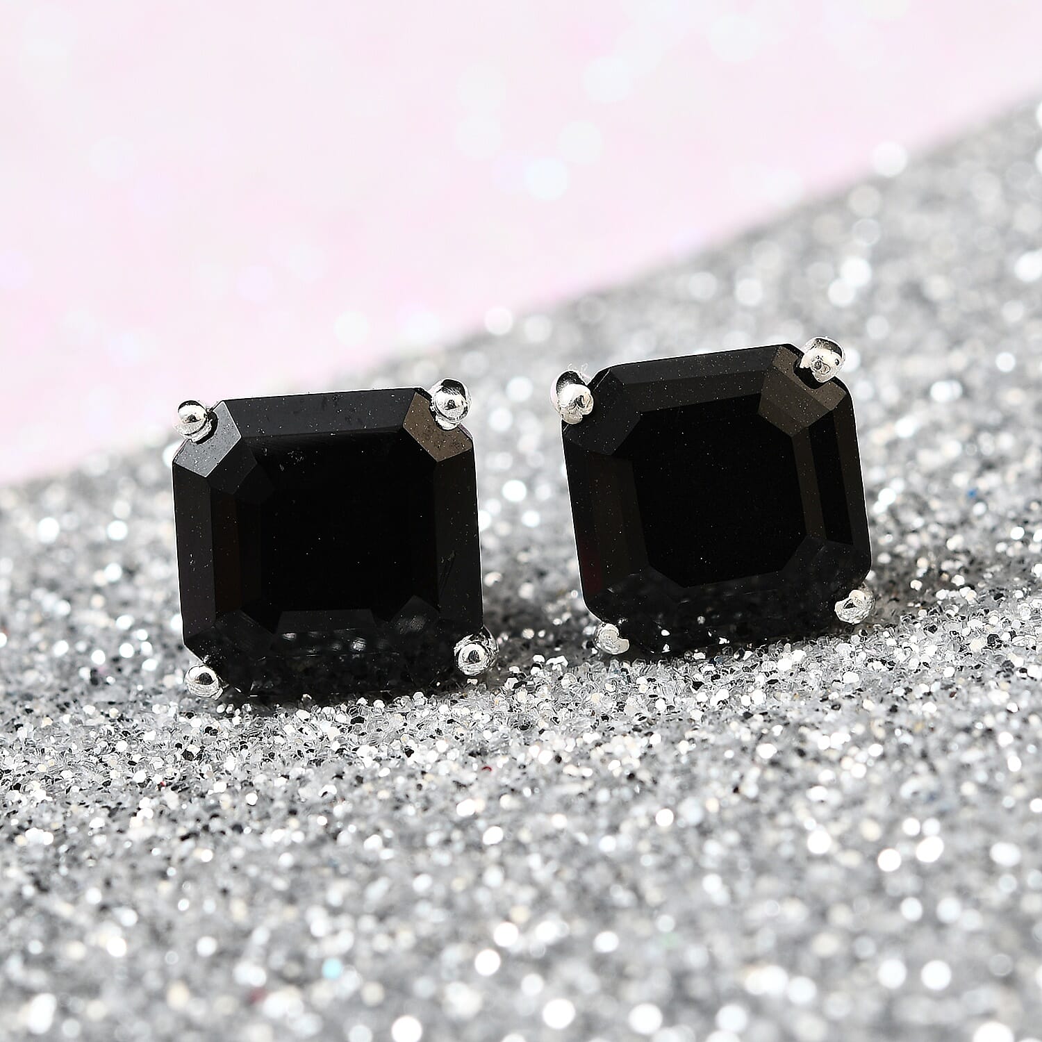 Black Tourmaline Stud Earrings (with Push Back) in Sterling Silver 2.00 Ct.
