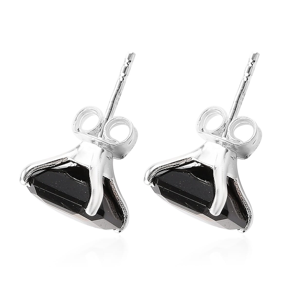 Black Tourmaline Stud Earrings (with Push Back) in Sterling Silver 2.00 Ct.
