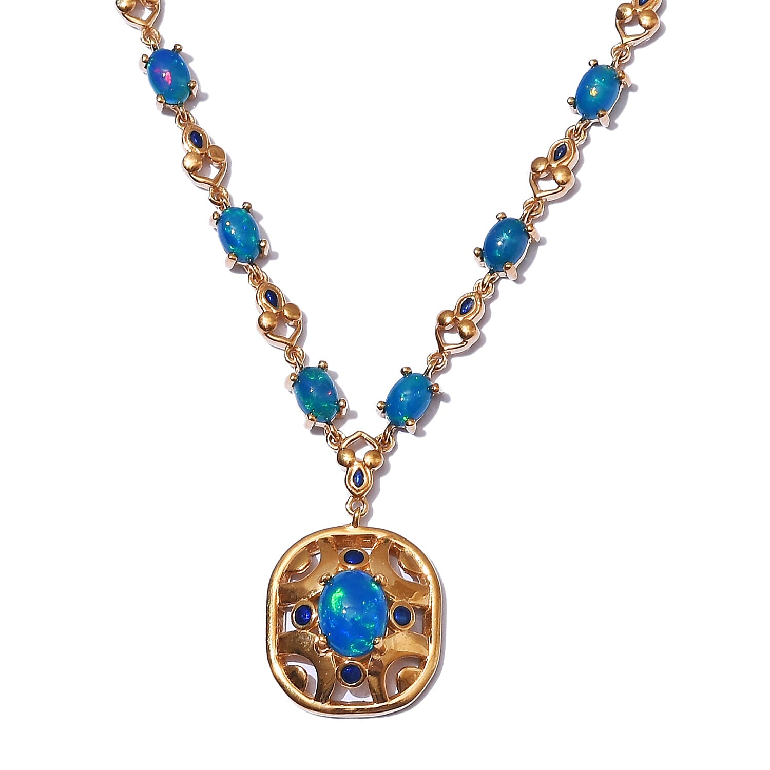 Blue Ethiopian Opal Enamelled Necklace (Size 18) in 18K Yellow Gold Vermeil Overlay Sterling Silver 8.05 Ct, Silver wt. 18.00 Gms