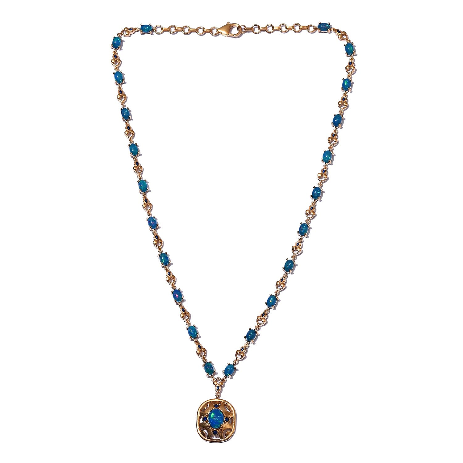 Blue Ethiopian Opal Enamelled Necklace (Size 18) in 18K Yellow Gold Vermeil Overlay Sterling Silver 8.05 Ct, Silver wt. 18.00 Gms