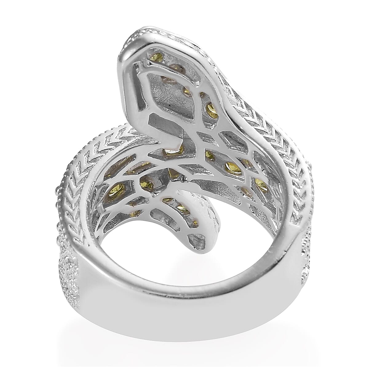 Simulated Peridot Serpent Ring in Silver Tone