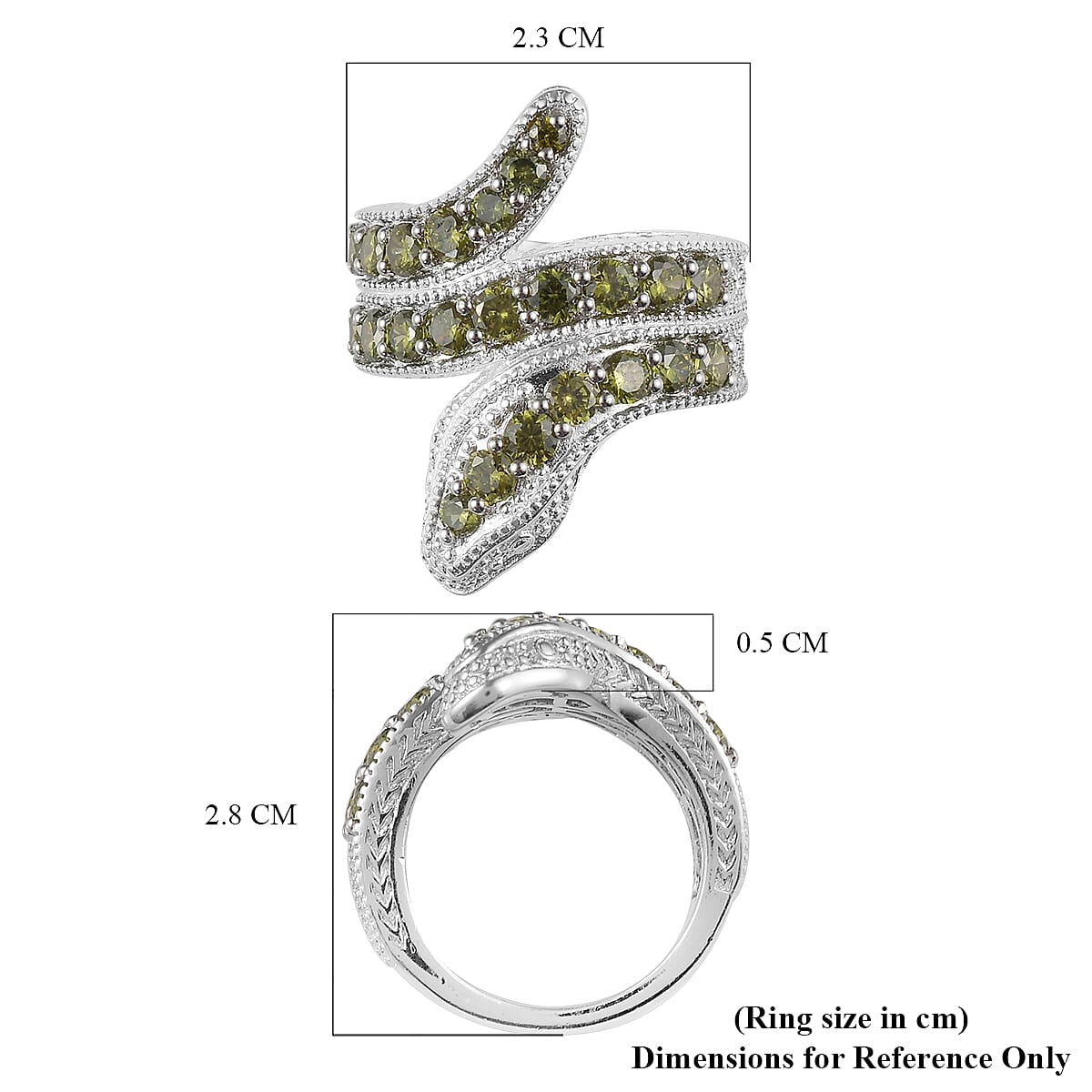 Simulated Peridot Serpent Ring in Silver Tone