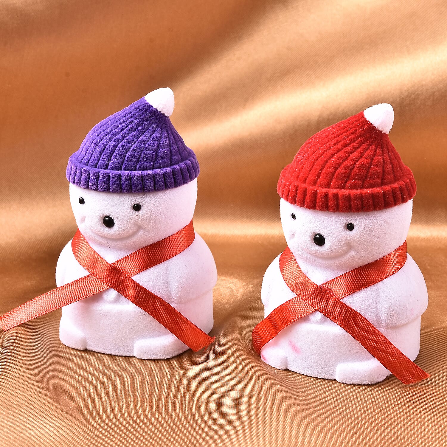 Set of 2 - Snowman Velvet Ring Box with Red and Purple Hat (Size 6x4cm)
