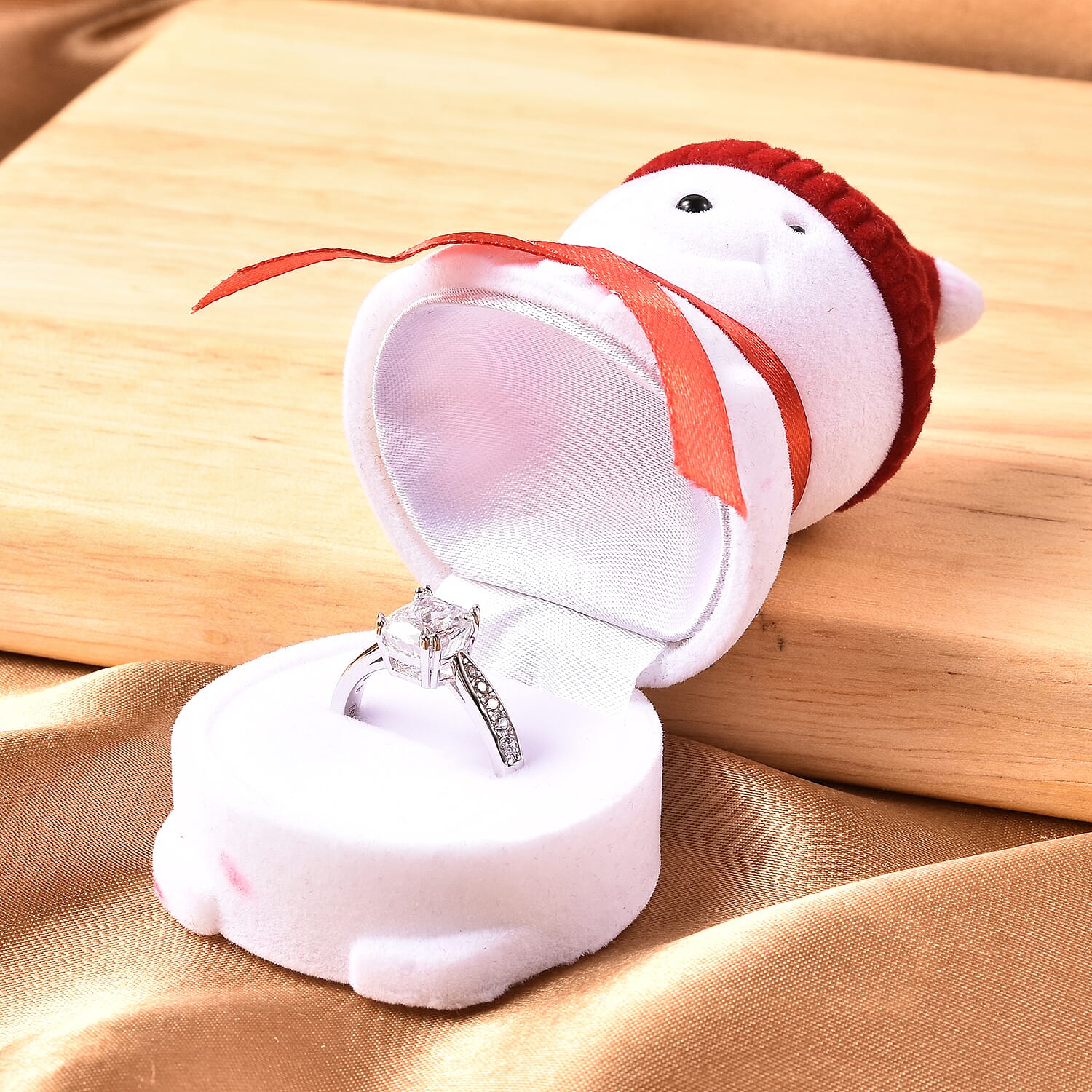 Set of 2 - Snowman Velvet Ring Box with Red and Purple Hat (Size 6x4cm)