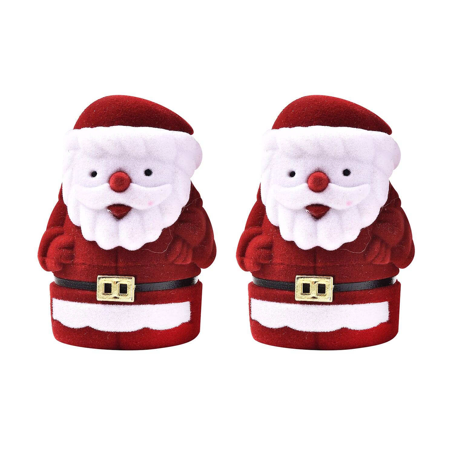 Set of 2 - Santa Claus Velvet Ring Box in White and Red Colour (Size 6x4cm)