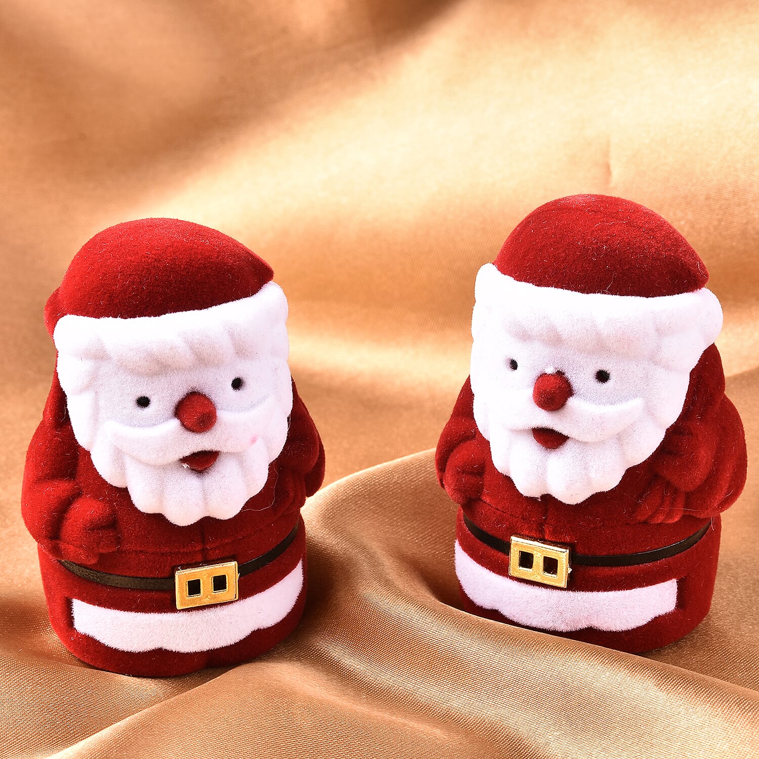 Set of 2 - Santa Claus Velvet Ring Box in White and Red Colour (Size 6x4cm)