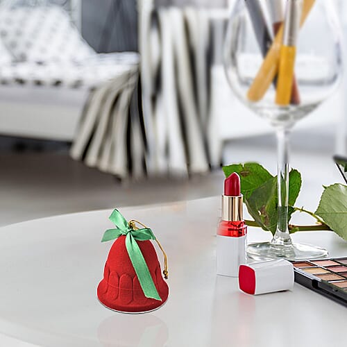 Set of 2 - Bell Velvet Ring Box in Red Colour with Green Bowknot  (Size 6x6cm)