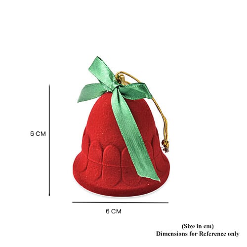 Set of 2 - Bell Velvet Ring Box in Red Colour with Green Bowknot  (Size 6x6cm)