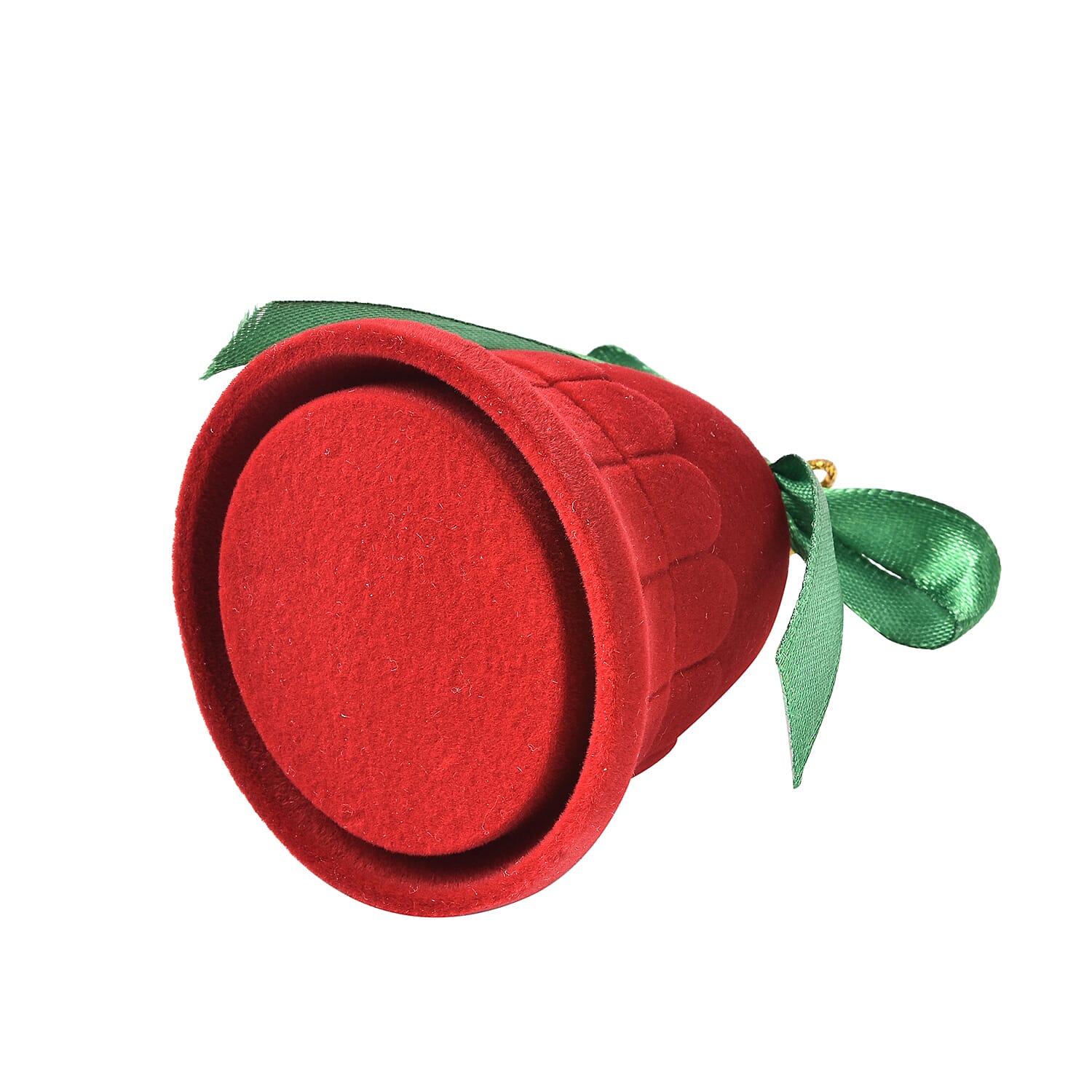 Set of 2 - Bell Velvet Ring Box in Red Colour with Green Bowknot  (Size 6x6cm)