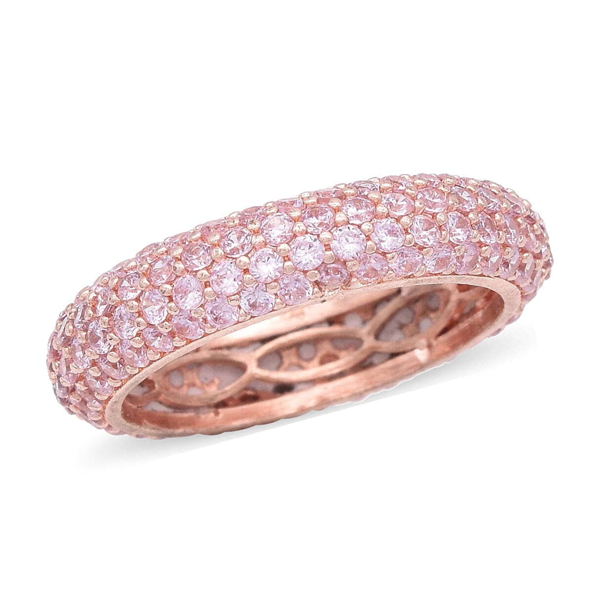 Simulated Pink Diamond Band Ring in Rose Gold Tone