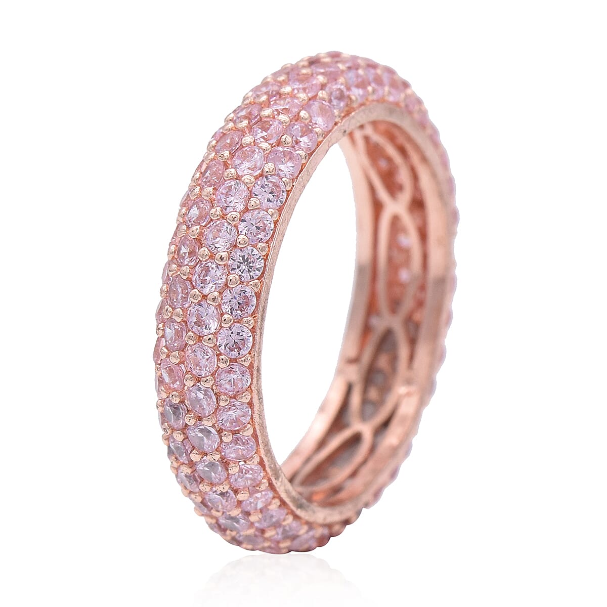 Simulated Pink Diamond Band Ring in Rose Gold Tone