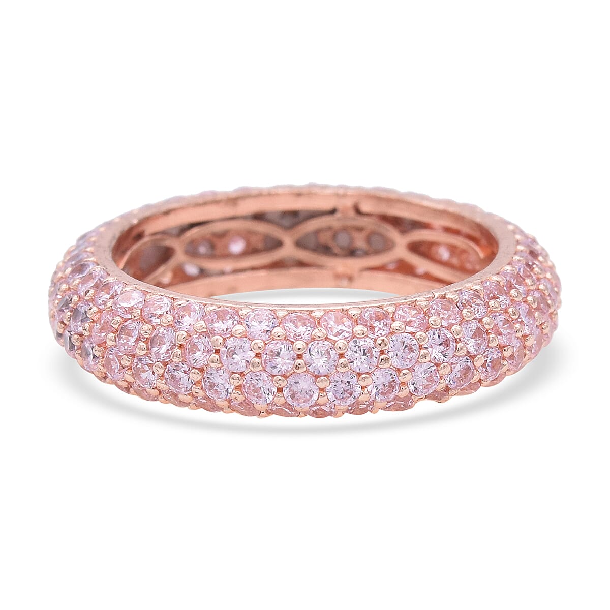 Simulated Pink Diamond Band Ring in Rose Gold Tone