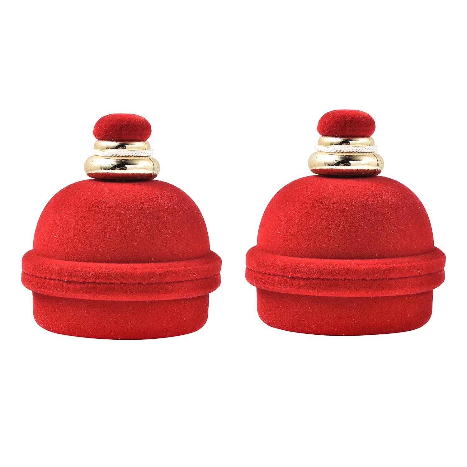 Set of 2 - Bell Velvet Ring Box in Red Colour with Tassel (Size 6x7cm)