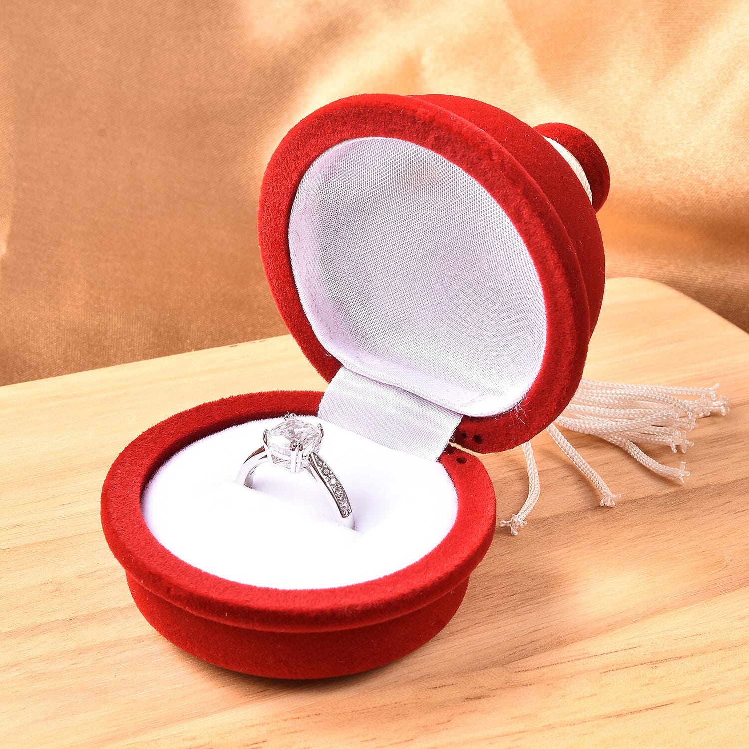 Set of 2 - Bell Velvet Ring Box in Red Colour with Tassel (Size 6x7cm)