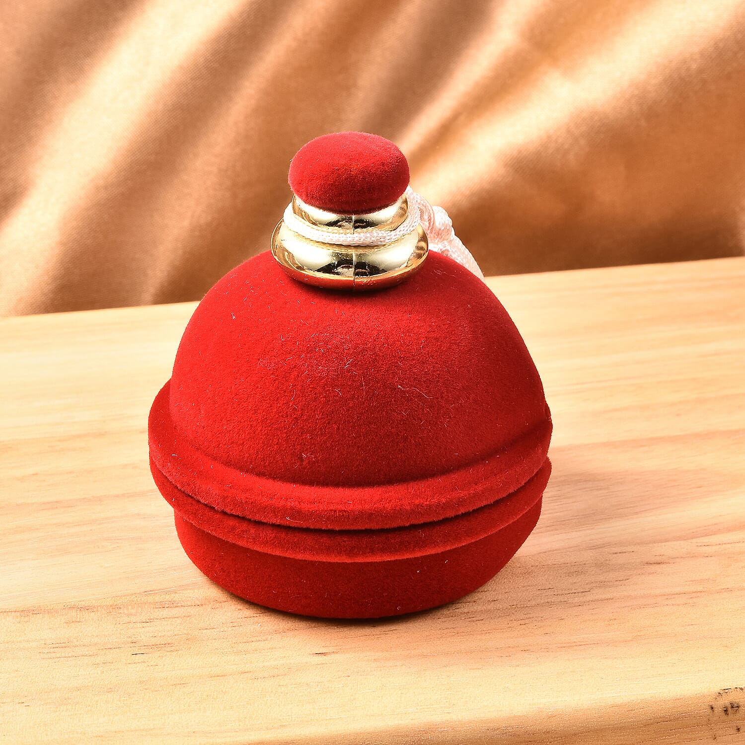 Set of 2 - Bell Velvet Ring Box in Red Colour with Tassel (Size 6x7cm)