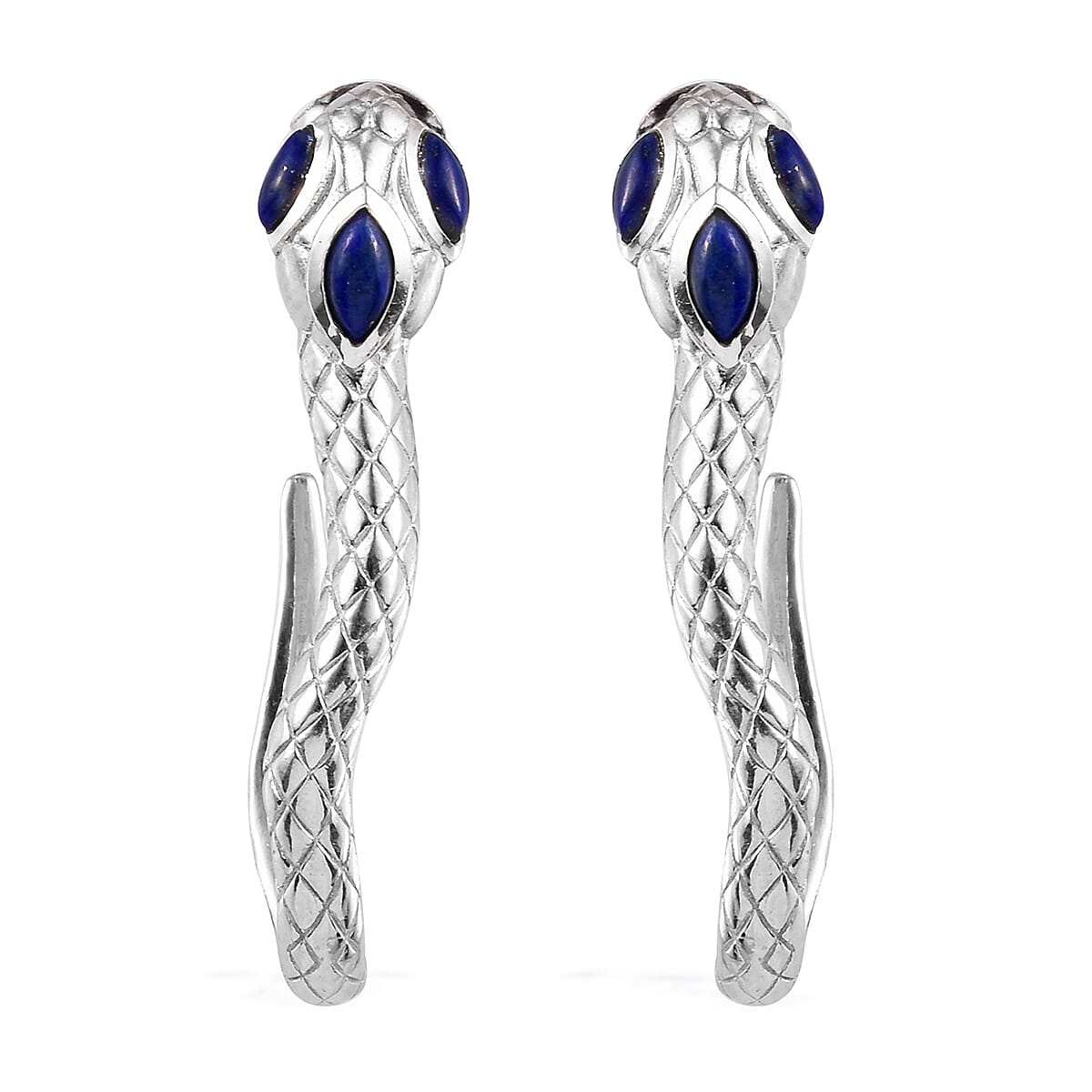 Sunday Child - Lapis Lazuli Serpent Earrings in Platinum Overlay Sterling Silver 1.00 Ct, Silver wt. 6.00 Gms
