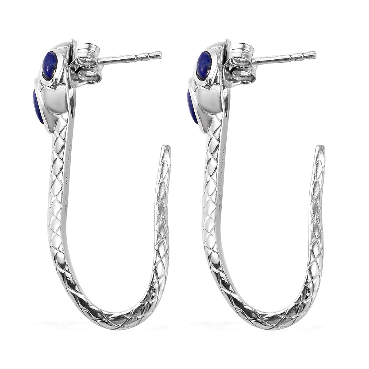 Sunday Child - Lapis Lazuli Serpent Earrings in Platinum Overlay Sterling Silver 1.00 Ct, Silver wt. 6.00 Gms