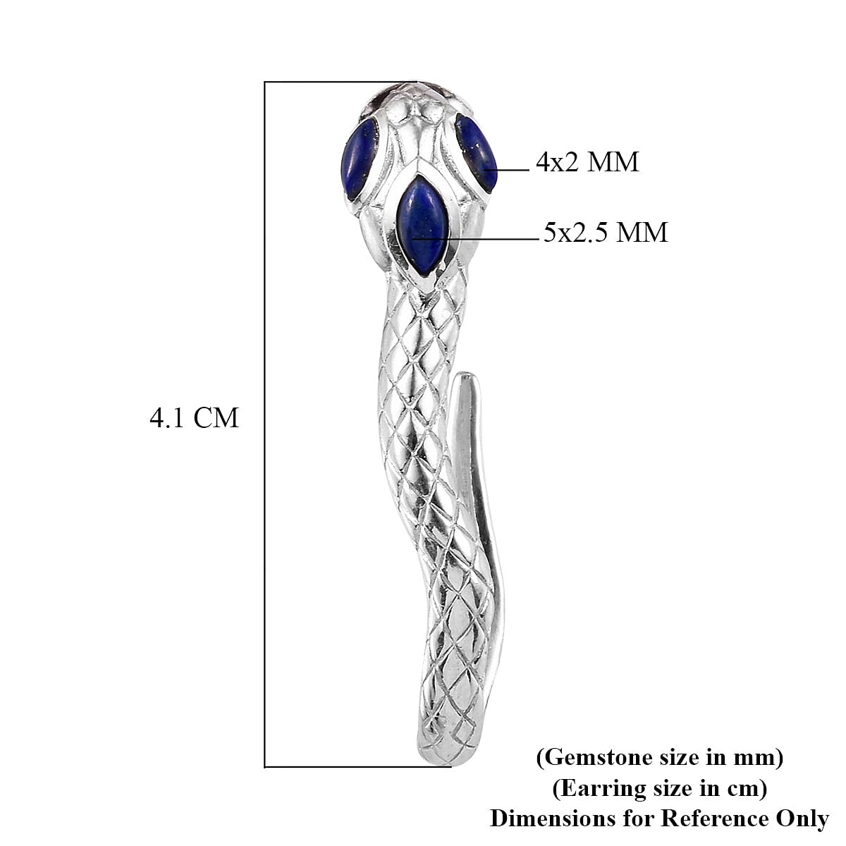 Sunday Child - Lapis Lazuli Serpent Earrings in Platinum Overlay Sterling Silver 1.00 Ct, Silver wt. 6.00 Gms