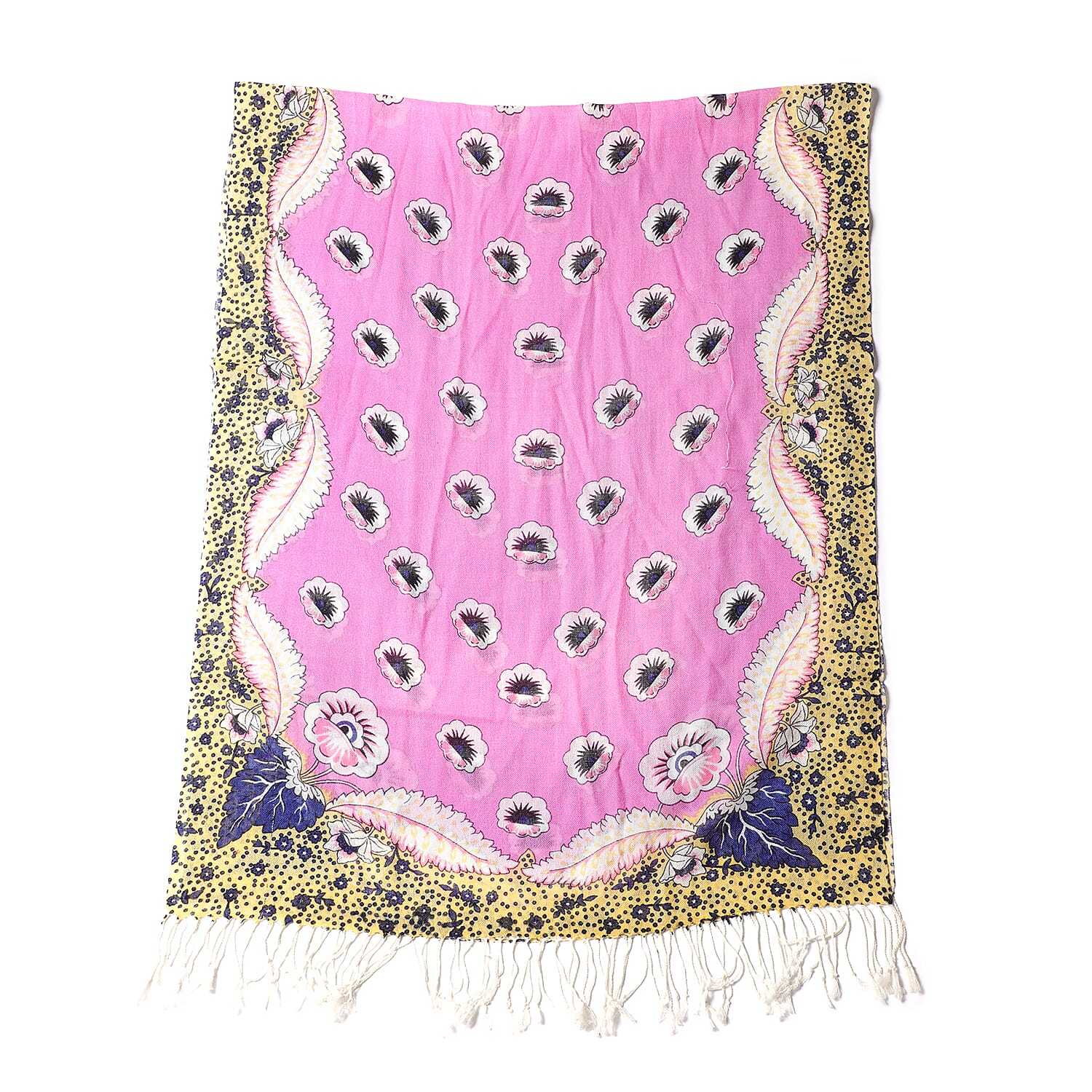 100% Wool Floral and Polka Dot Print Scarf (66x175+9cm) - Pink