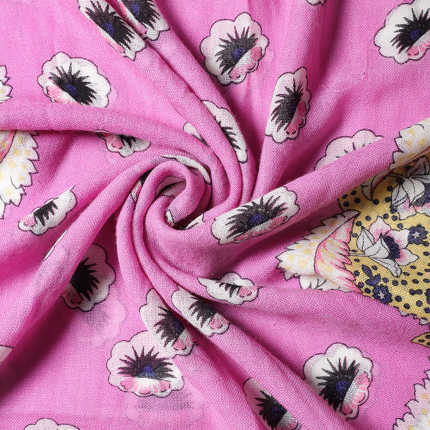100% Wool Floral and Polka Dot Print Scarf (66x175+9cm) - Pink