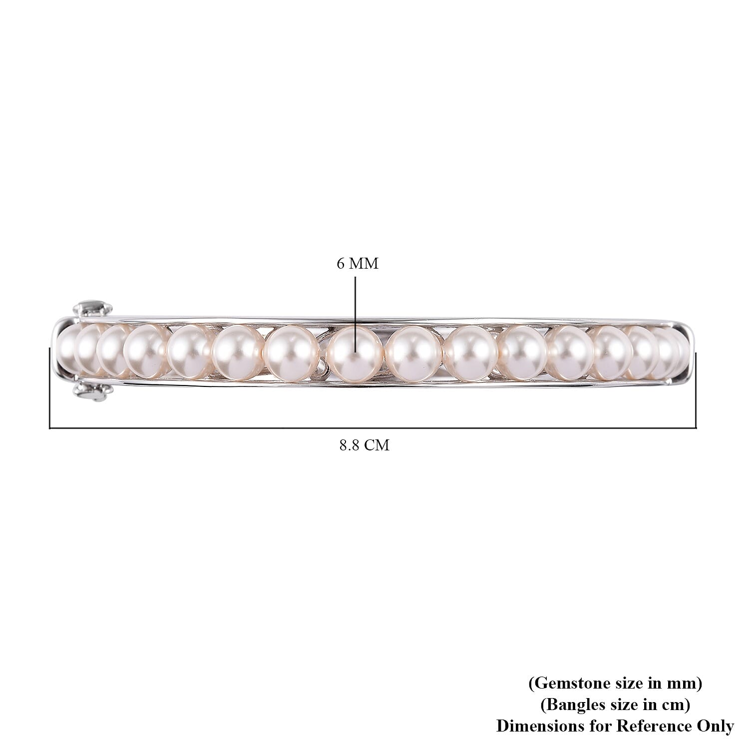 Lustro Stella  White Pearl Crystal Ball Bangle (Size 7.5) with Magnetic Clasp Lock in Silver Tone