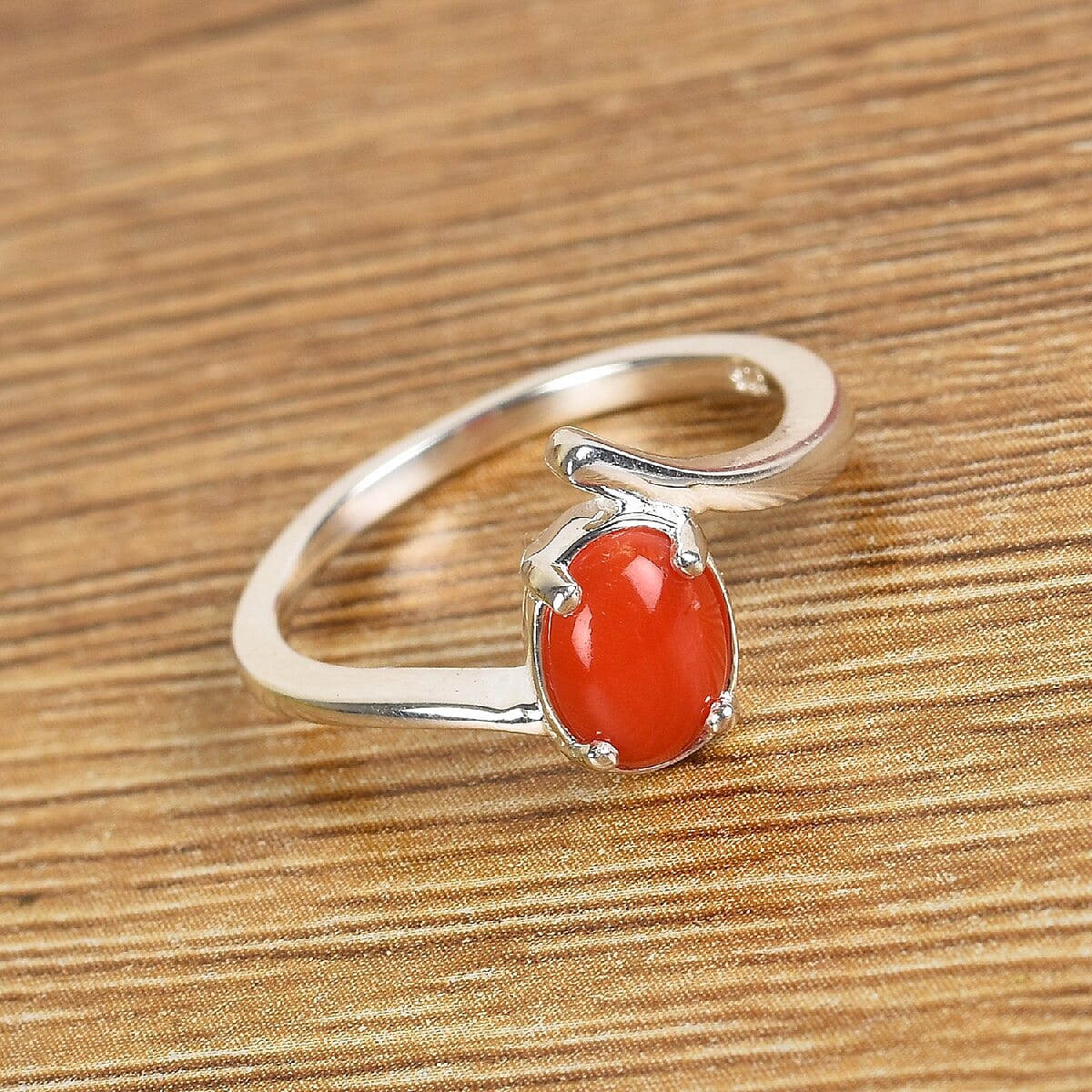 Natural Coral Ring in Sterling Silver